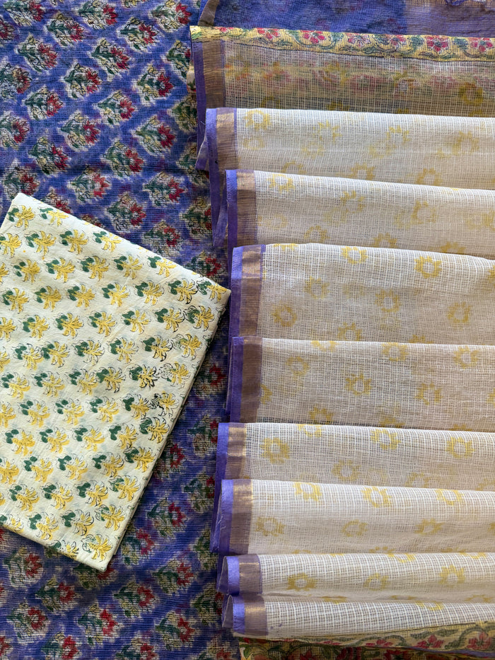 Purple White Floral Kota- 3 Piece Suit Set