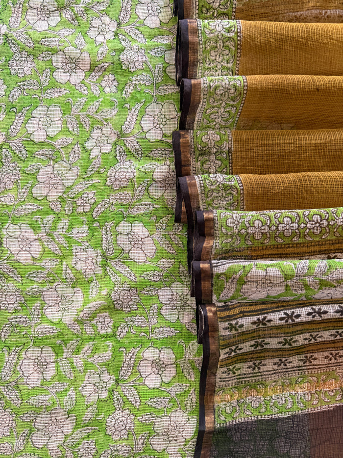 Green Olive Floral Kota- 3 Piece Suit Set