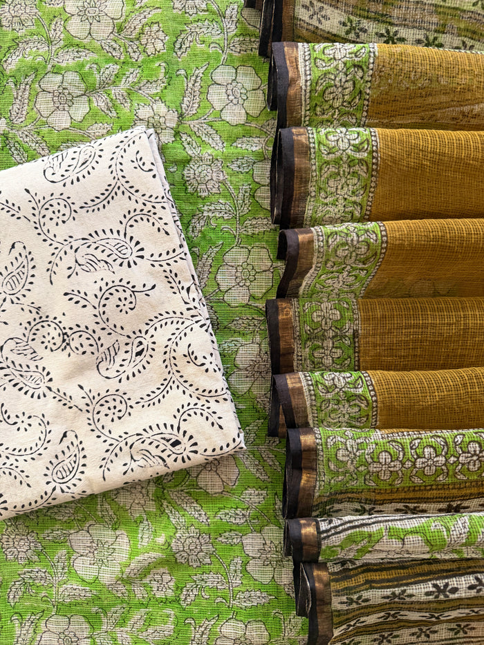 Green Olive Floral Kota- 3 Piece Suit Set