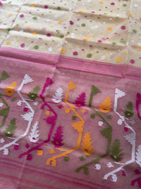 DUDH ALTA - Cream muslin jamdani hand weaving comes with blouse piece