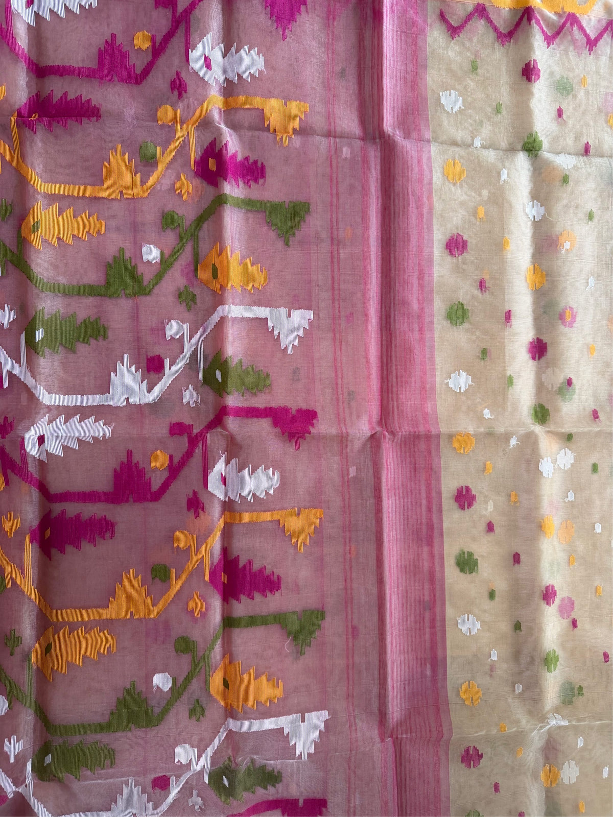 DUDH ALTA - Cream muslin jamdani hand weaving comes with blouse piece