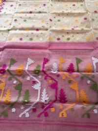 DUDH ALTA - Cream muslin jamdani hand weaving comes with blouse piece