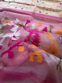 DUDH ALTA - Cream muslin jamdani hand weaving comes with blouse piece