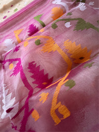 DUDH ALTA - Cream muslin jamdani hand weaving comes with blouse piece