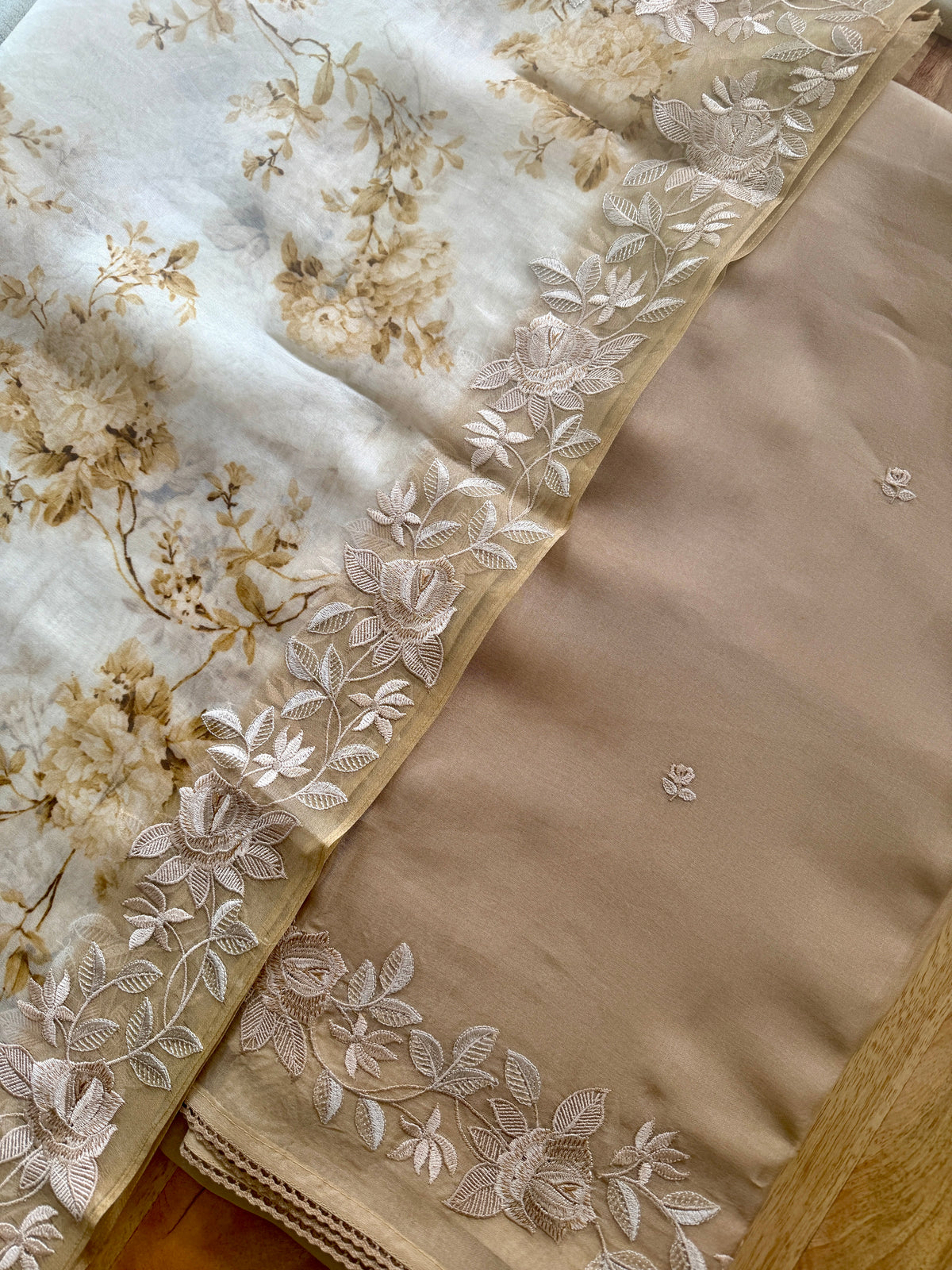Soft Beige Floral- 3 Piece Suit Set