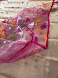 DUDH ALTA - Cream muslin jamdani hand weaving comes with blouse piece