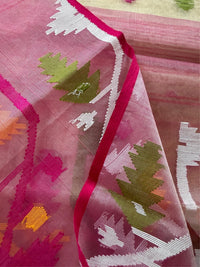 DUDH ALTA - Cream muslin jamdani hand weaving comes with blouse piece