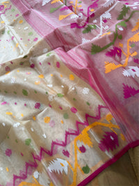 DUDH ALTA - Cream muslin jamdani hand weaving comes with blouse piece