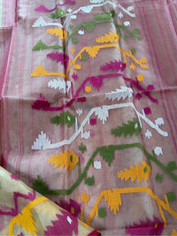 DUDH ALTA - Cream muslin jamdani hand weaving comes with blouse piece