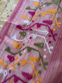 DUDH ALTA - Cream muslin jamdani hand weaving comes with blouse piece