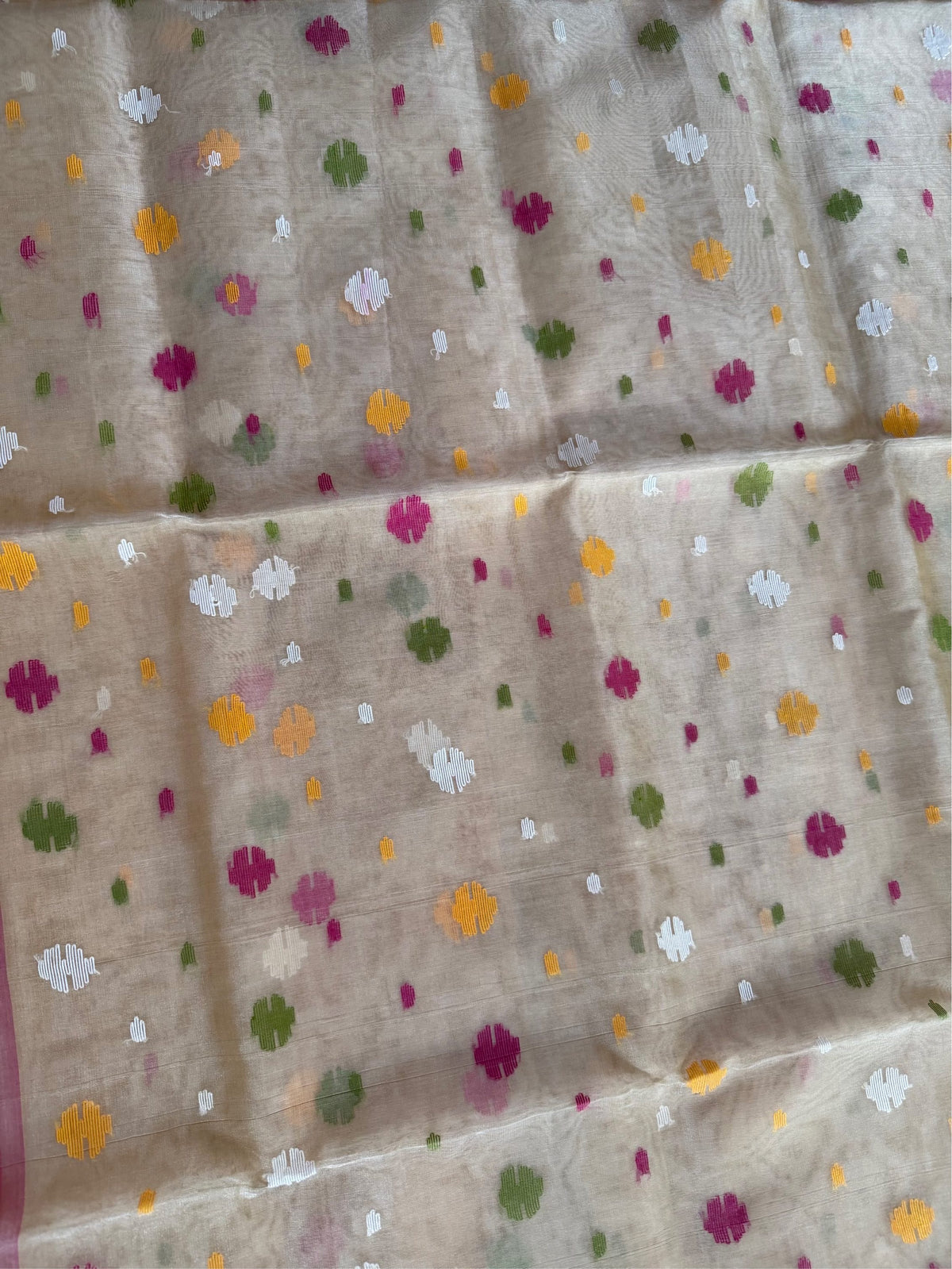 DUDH ALTA - Cream muslin jamdani hand weaving comes with blouse piece