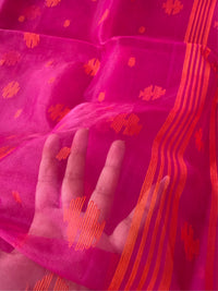 GULABI AABHA - Rani pink muslin jamdani hand weaving comes with blouse piece