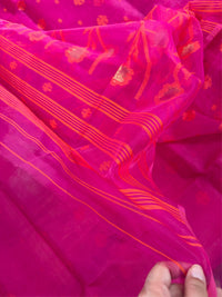 GULABI AABHA - Rani pink muslin jamdani hand weaving comes with blouse piece