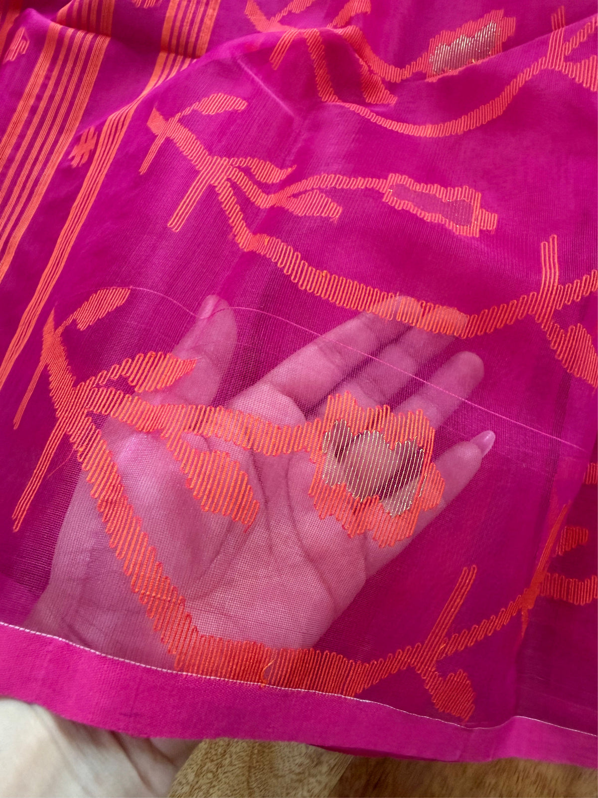 GULABI AABHA - Rani pink muslin jamdani hand weaving comes with blouse piece