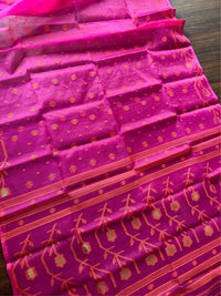 GULABI AABHA - Rani pink muslin jamdani hand weaving comes with blouse piece