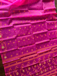 GULABI AABHA - Rani pink muslin jamdani hand weaving comes with blouse piece