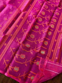 GULABI AABHA - Rani pink muslin jamdani hand weaving comes with blouse piece