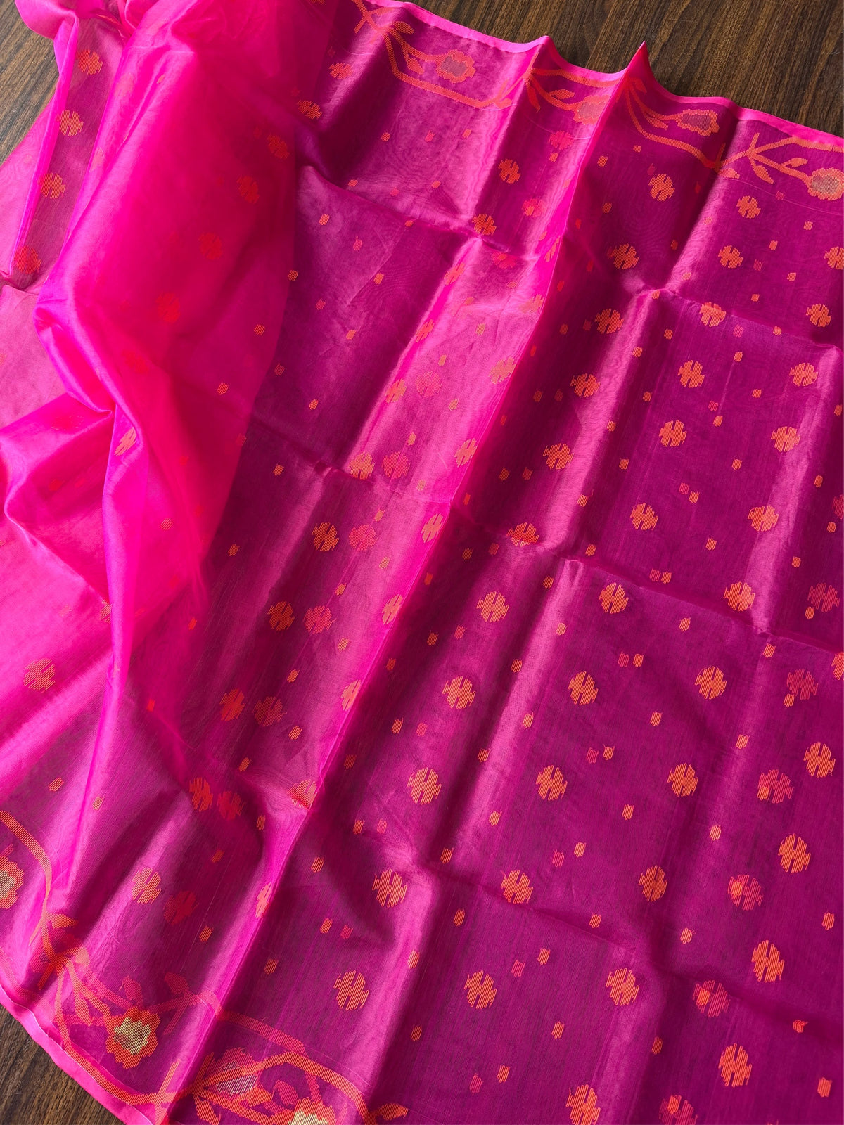 GULABI AABHA - Rani pink muslin jamdani hand weaving comes with blouse piece