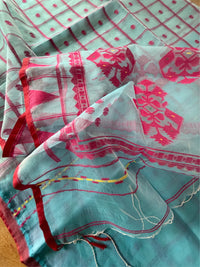 NEEL DIGANTE - Light blue muslin jamdani comes with blouse piece