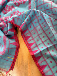 NEEL DIGANTE - Light blue muslin jamdani comes with blouse piece