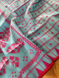 NEEL DIGANTE - Light blue muslin jamdani comes with blouse piece