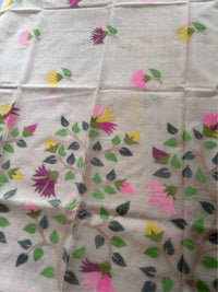 SADA PHOOL - Cream muslin jamdani hand weaving comes with blouse piece