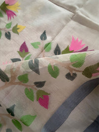 SADA PHOOL - Cream muslin jamdani hand weaving comes with blouse piece