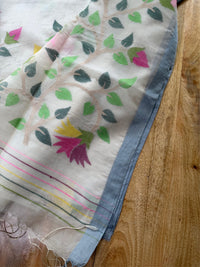 SADA PHOOL - Cream muslin jamdani hand weaving comes with blouse piece