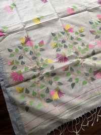 SADA PHOOL - Cream muslin jamdani hand weaving comes with blouse piece