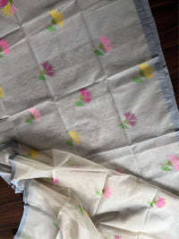 SADA PHOOL - Cream muslin jamdani hand weaving comes with blouse piece