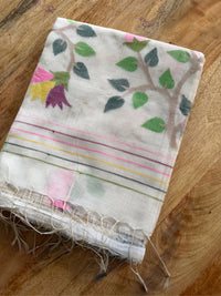 SADA PHOOL - Cream muslin jamdani hand weaving comes with blouse piece
