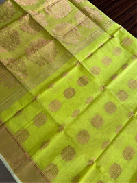 SHOBUJ SWAPNO - Parrot green cotton silk saree with zari work comes with blouse piece.