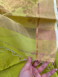 SHOBUJ SWAPNO - Parrot green cotton silk saree with zari work comes with blouse piece.