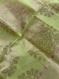 SHOBUJ SWAPNO - Parrot green cotton silk saree with zari work comes with blouse piece.