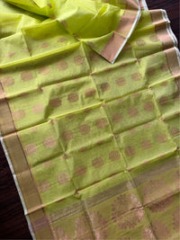 SHOBUJ SWAPNO - Parrot green cotton silk saree with zari work comes with blouse piece.