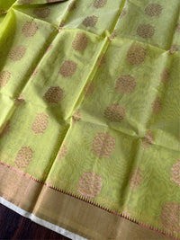 SHOBUJ SWAPNO - Parrot green cotton silk saree with zari work comes with blouse piece.