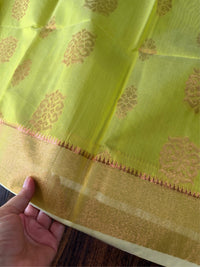 SHOBUJ SWAPNO - Parrot green cotton silk saree with zari work comes with blouse piece.