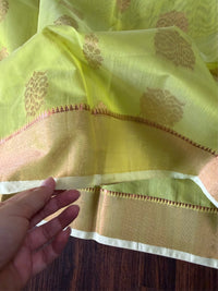 SHOBUJ SWAPNO - Parrot green cotton silk saree with zari work comes with blouse piece.