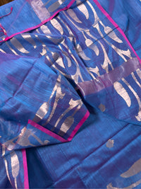 INDRA NEEL - Blue cotton silk saree with zari work comes with blouse piece.
