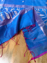 INDRA NEEL - Blue cotton silk saree with zari work comes with blouse piece.