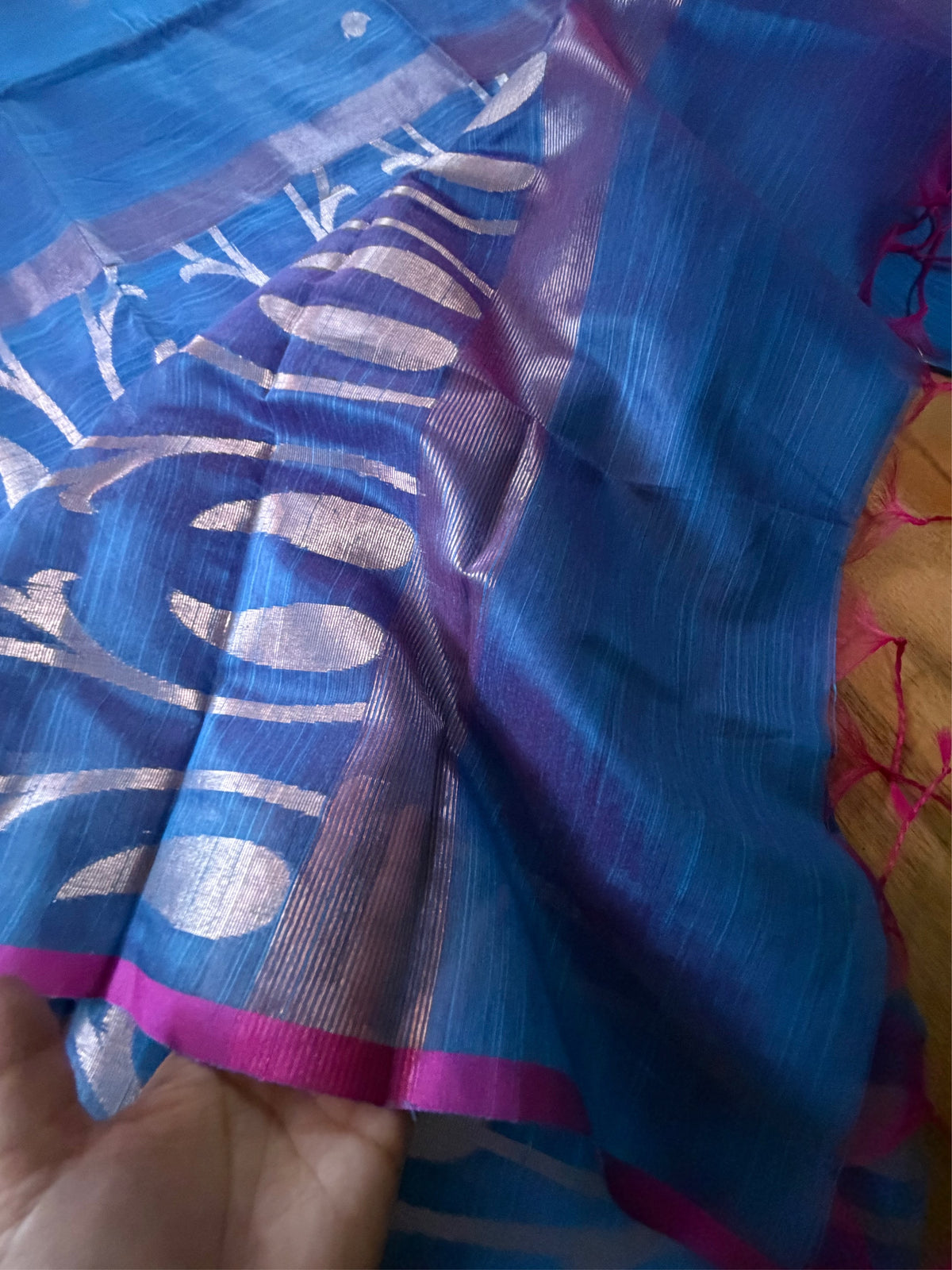 INDRA NEEL - Blue cotton silk saree with zari work comes with blouse piece.