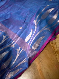 INDRA NEEL - Blue cotton silk saree with zari work comes with blouse piece.
