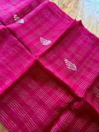 RED CRIMSON ZARI - Deep Red with pink undertone check gold zari work comes with blouse piece