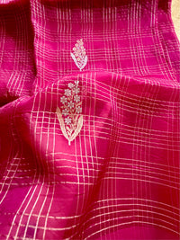 RED CRIMSON ZARI - Deep Red with pink undertone check gold zari work comes with blouse piece