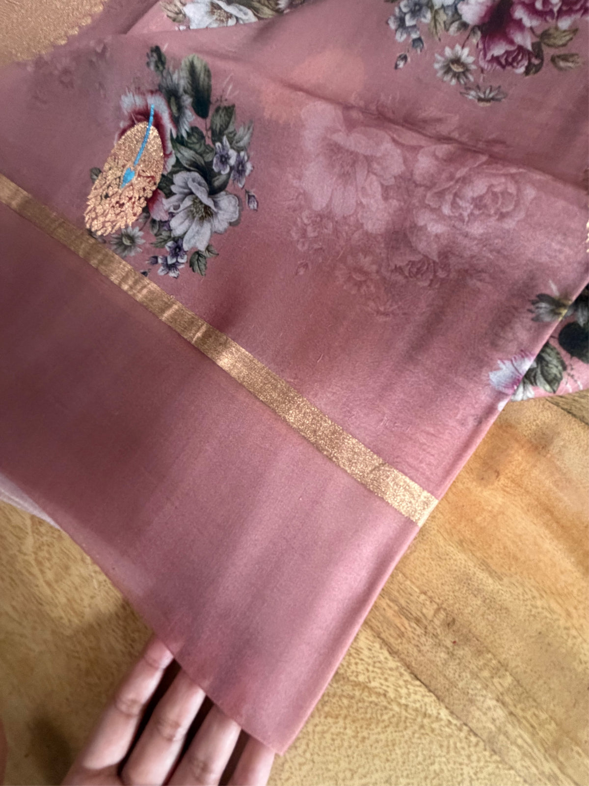 DUSTY CORAL- Soft muted pink mauve brown comes with blouse piece