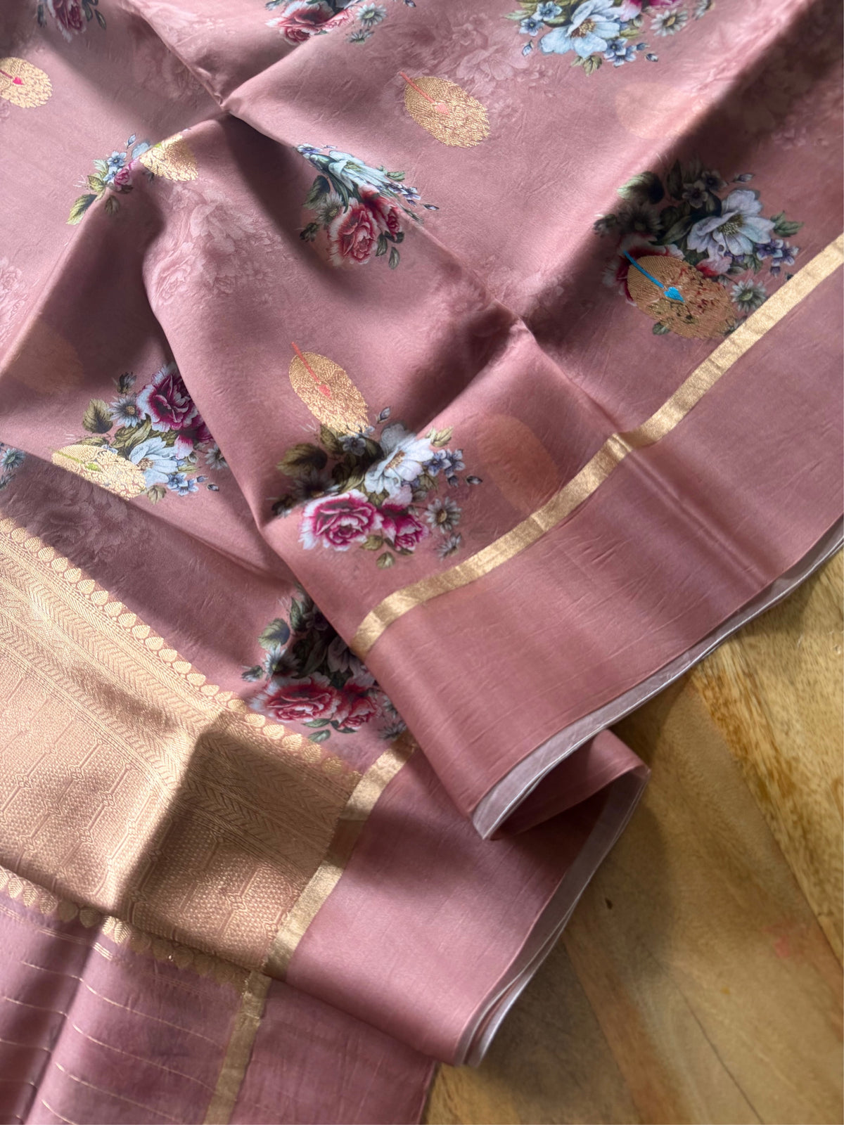 DUSTY CORAL- Soft muted pink mauve brown comes with blouse piece