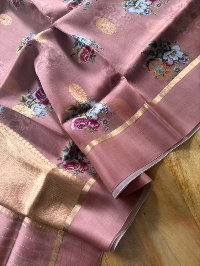 DUSTY CORAL- Soft muted pink mauve brown comes with blouse piece