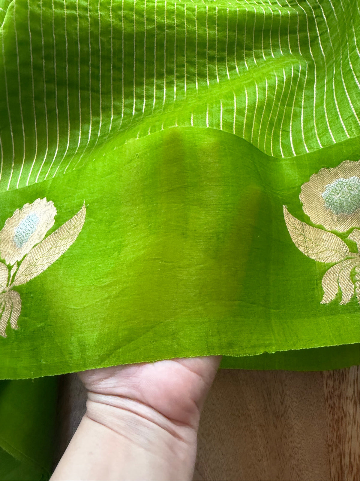 EMERALD BLOOM -Green with gold zari work comes with blouse piece