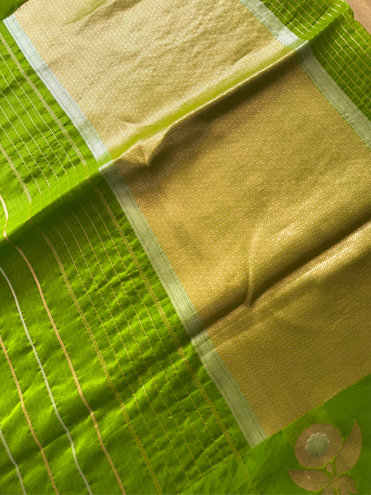 EMERALD BLOOM -Green with gold zari work comes with blouse piece