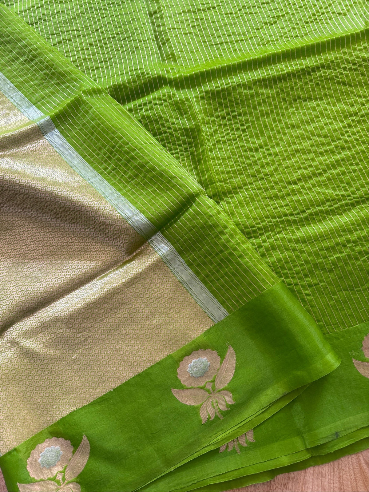 EMERALD BLOOM -Green with gold zari work comes with blouse piece